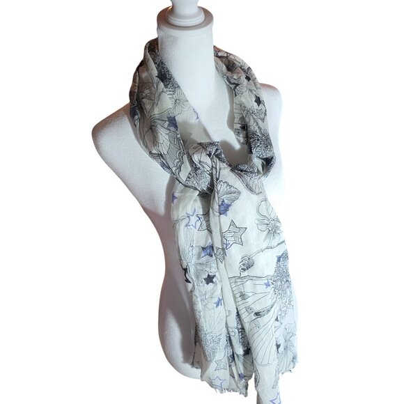 Scarf Floral Butterfly insect Print Lightweight Scarf Fringe Edges fairycore - Picture 1 of 5
